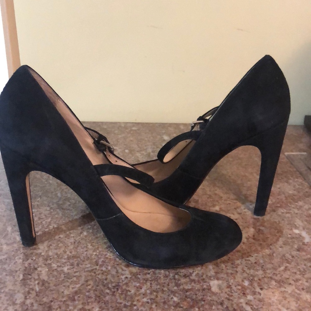 Black suede Michael Kors mary jane heels